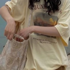 Juwas Vintage Sunset Print Loose T-shirt