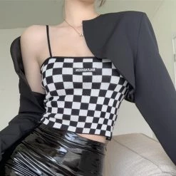 Juwas NEW ARRIVAL Vintage Checkered Crop Top