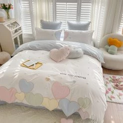 Juwas Sweet Love Heart Embroidery Bedding Set 13 Juwas Sweet Love Heart Embroidery Bedding Set