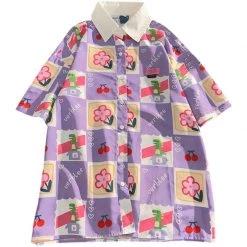 Juwas NEW ARRIVAL Harajuku Flowers Print Pajama Top