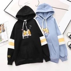 Juwas Japanese Puppy Embroidery Pocket Hoodie CLOTHING