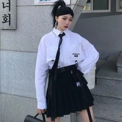 Juwas Kawaii Japanese Black Pleated Mini Skirt