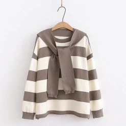 Juwas Sailor Collar Stripe Hoodie NEW ARRIVAL