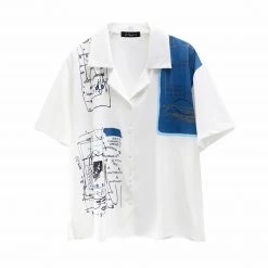 Juwas NEW ARRIVAL Vintage Print Chiffon Short Sleeve Shirt