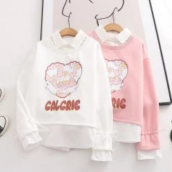 Juwas Rabbit Theme Fake Two Pieces Sweatshirt CLOTHING