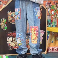 Juwas Cartoon Patch Loose Denim Pants