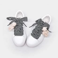 Juwas White Checkered Lace Cute Bear Sneakers NEW ARRIVAL