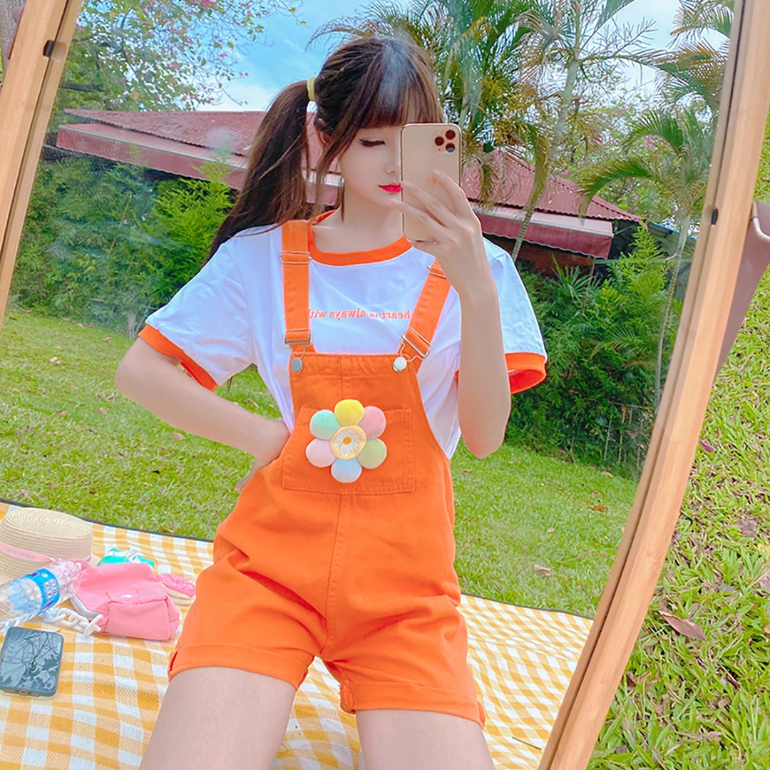 Juwas Flower Pocket Orange Denim Overalls CLOTHING 6 Juwas Flower Pocket Orange Denim Overalls CLOTHING