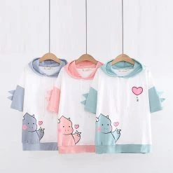 Juwas CLOTHING Heart Dinosaur 3-D Sleeve Fins T-Shirt