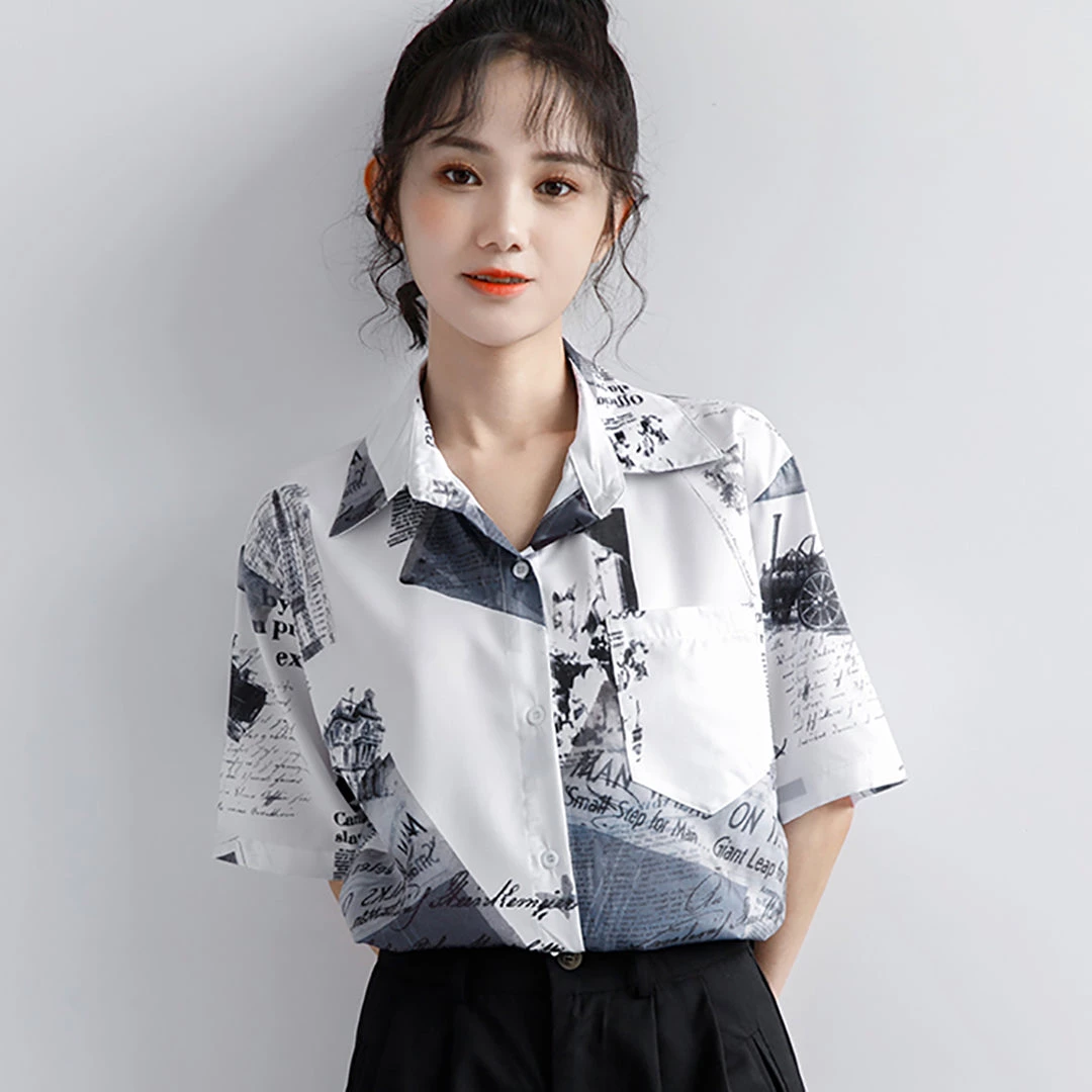 Juwas Vintage Letters Print Pocket Short Sleeve Shirt 5 Juwas Vintage Letters Print Pocket Short Sleeve Shirt