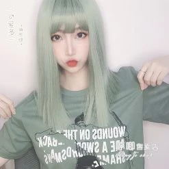 Juwas Kawaii Straight Ash Green Full Bangs Wig NEW ARRIVAL