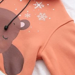 Juwas Cute Bear Snowflake Print Pocket Hoodie CLOTHING