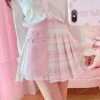 Juwas NEW ARRIVAL Sweet Pink Pastel Flower Plaid Mini Skirt