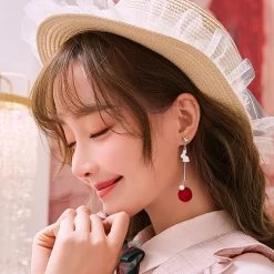 Juwas Red Fur Ball Bunny Earrings