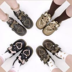 -Juwas Lolita Vintage Heart Ribbon Leather Shoes