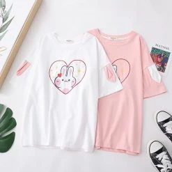 Juwas Rabbit Love Heart Print Cotton T-shirt NEW ARRIVAL