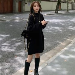Juwas Korean Black/White Loose Cotton Sweater CLOTHING