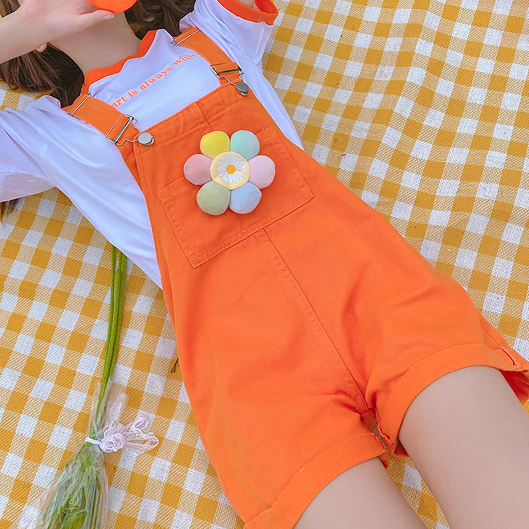 Juwas Flower Pocket Orange Denim Overalls CLOTHING 5 Juwas Flower Pocket Orange Denim Overalls CLOTHING