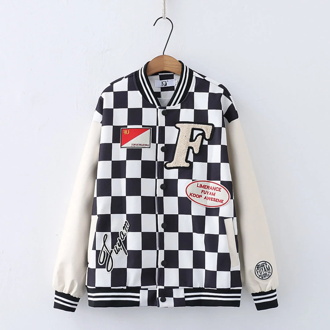 Juwas CLOTHING Checkered Print Pocket Baseball Jacket 3 Juwas CLOTHING Checkered Print Pocket Baseball Jacket