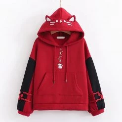 Juwas Kitty Embroidery Pocket Hoodie CLOTHING