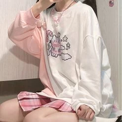 Juwas Playful Pixel Cat Printed Oversize Sweater