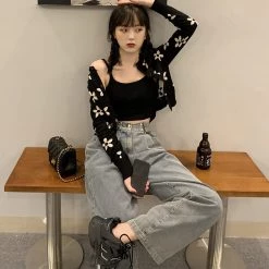 Juwas Korean Vintage Floral Print Cardigan