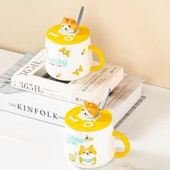 Juwas Cute Corgi Dog Ceramic Mug With Lid NEW ARRIVAL