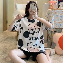 Juwas Milk Cow Print Cotton Pajamas Set CLOTHING 9 Juwas Milk Cow Print Cotton Pajamas Set CLOTHING