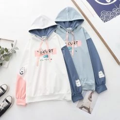Juwas Yogurt Kitty Two-Tone Hooded Sweater CLOTHING