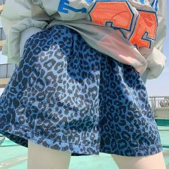 Juwas Leopard Print Loose Denim Shorts