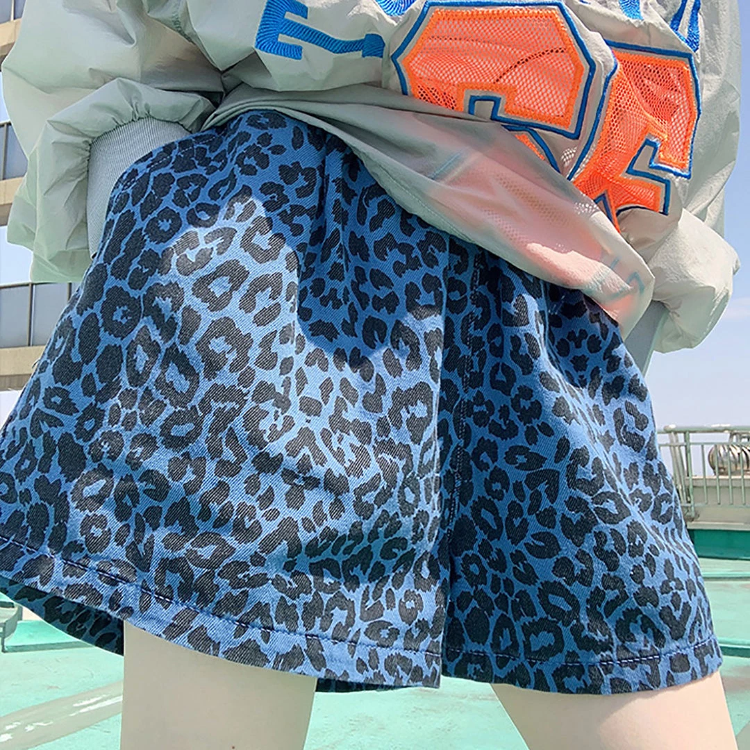 Juwas Leopard Print Loose Denim Shorts 4 Juwas Leopard Print Loose Denim Shorts