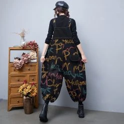 Juwas Vintage Slither Painted Streetwear Oversized Overalls