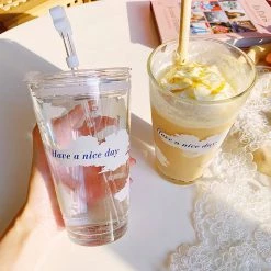 Juwas NEW ARRIVAL “Have A Nice Day” Clear Tumbler With Straw
