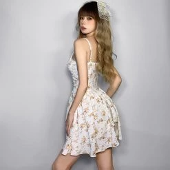 Juwas Vintage Floral Print V Neck A-line Dress