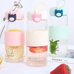 Juwas Cute Cat Glass Water Bottle