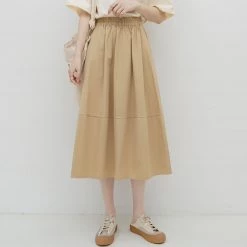 Juwas NEW ARRIVAL Pure Color Casual Cotton A-line Skirt