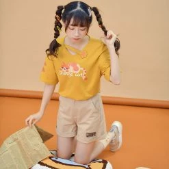 Juwas Cute Orange Cat Graphic Tees