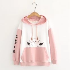 Juwas Japanese Devil Monster Pocket Drawstring Hoodie