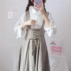 Juwas CLOTHING Kawaii High-Waisted Bandage Suspender Shirt Skirt Set