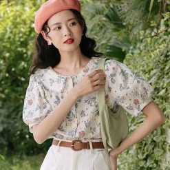 Juwas Floral Print Doll Collar Chiffon Shirt NEW ARRIVAL