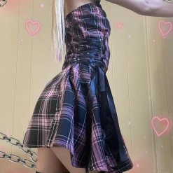 Juwas Gothic Plaid Mini Dress CLOTHING 22 Juwas Gothic Plaid Mini Dress CLOTHING