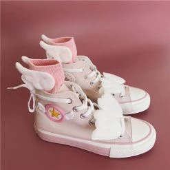 -Juwas Pink High-Cut Sneakers With Wing Socks NEW ARRIVAL