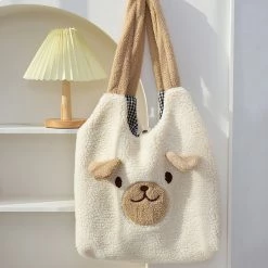 Juwas NEW ARRIVAL Animal Bear Faces Plush Tote Bag