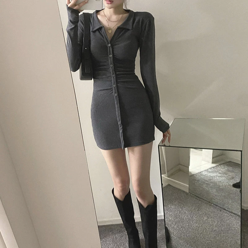 Juwas CLOTHING Sexy Button Up Solid Bodycon Dress 8 Juwas CLOTHING Sexy Button Up Solid Bodycon Dress