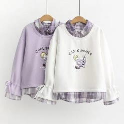 Juwas Letters Print Fake Two Piece Hoodie