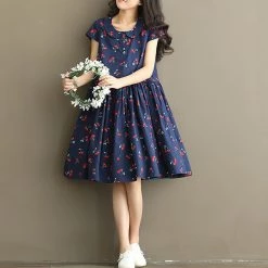 Juwas Cherry Printed Cotton Linen Dress NEW ARRIVAL