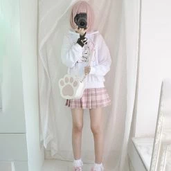 -Juwas Japanese Kawaii Fox Girl Print White Hoodie