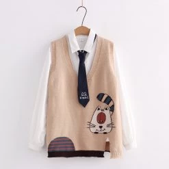 Juwas College Style Kitty Embroidery Vest CLOTHING