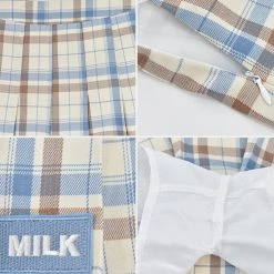 -Juwas NEW ARRIVAL Blue Milky Plaid Pleated Skirt