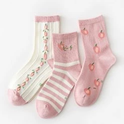 Juwas Sweet Fruits Pink And Yellow Ankle Socks- 3 Pairs CLOTHING